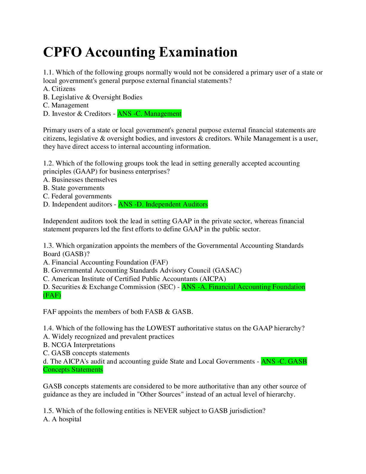 Preview image for CPFO Accounting Examination / Questions/ With complete solutions